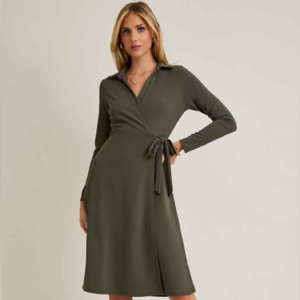 Calvin Klein Olive Long Sleeve wrap dress